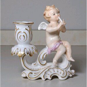 Kaiser Germany Art Nouveau Porcelain Cherub Candle Holder Vintage READ
